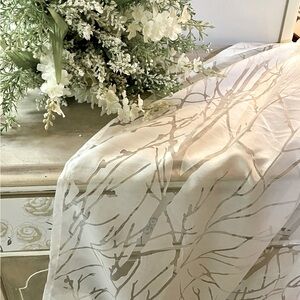 Two Sheer Curtain Panels 54”x 86”, with tree/branch burnout pattern